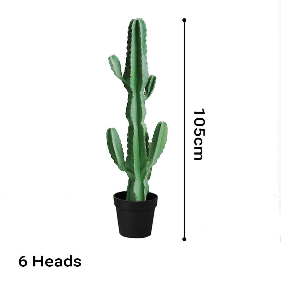 Artificial cactus plant with six heads in a black pot, 105cm tall - affordable homewares, quality value furniture