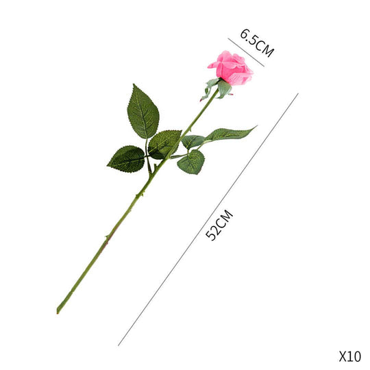 Artificial pink rose flower measuring 52cm in height and 6.5cm in diameter for home decor, sold in a pack of 10.