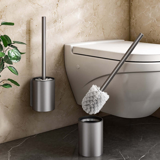 Affordable quality homeware toilet brush set in modern bathroom showcasing value furniture and elegant design.