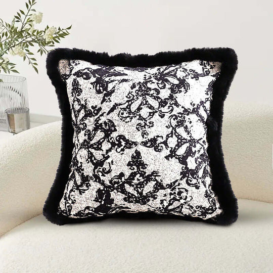 Affordable quality homewares decorative pillow with black and white floral design, enhancing value furniture for stylish living spaces.