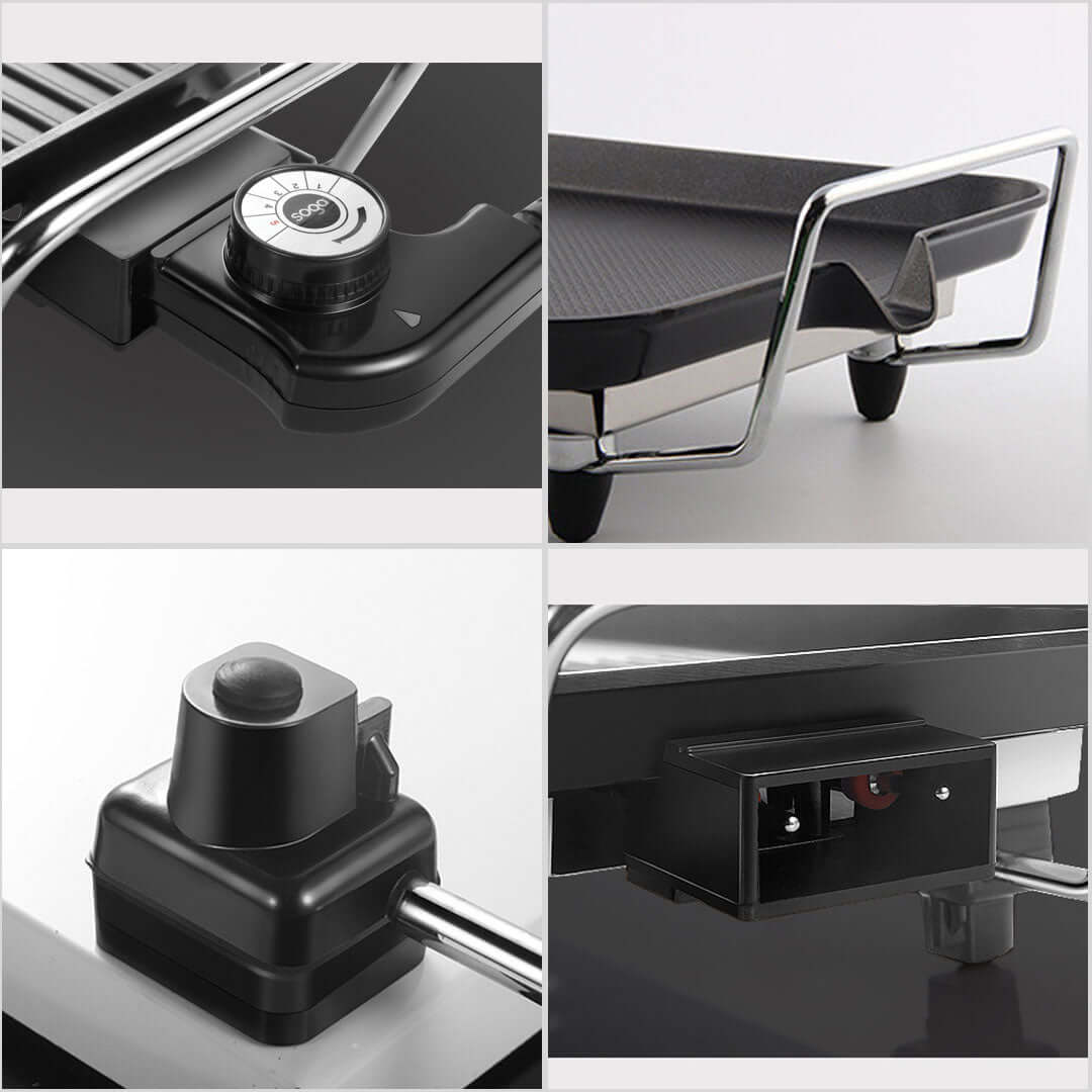 High-quality affordable homewares, value furniture featuring close-up views of a modern black electric griddle with adjustable temperature control