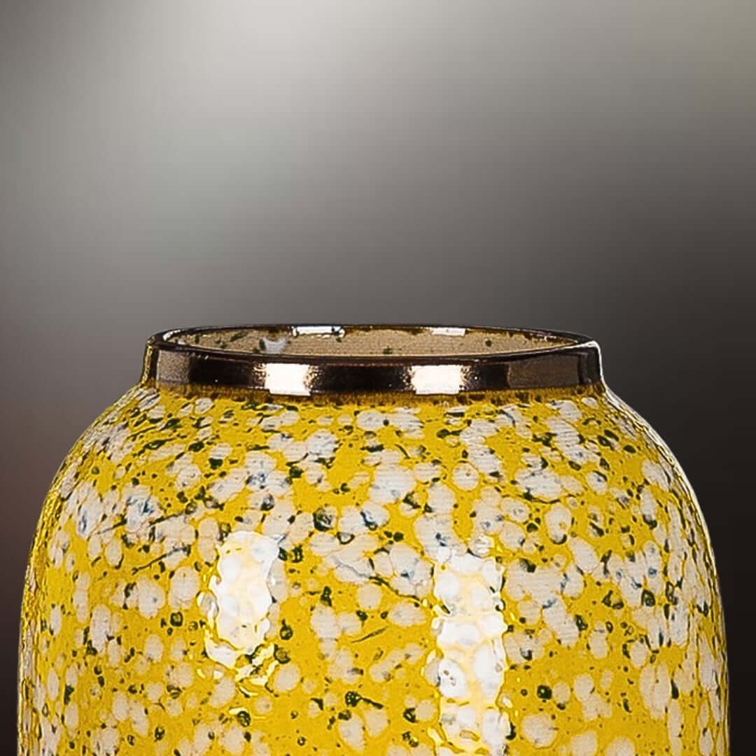 Decorative Yellow Ceramic Vase with Textured White and Black Spots, Affordable Homewares, Quality and Value Furniture Decor Accessory