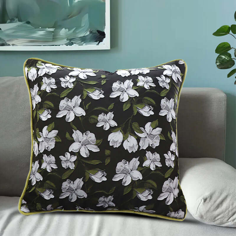 Affordable quality homewares: floral design pillow providing value furniture for a stylish living room.