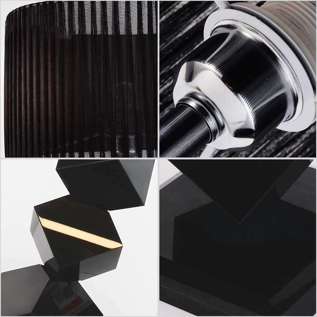 Modern and affordable black geometric homewares and quality value furniture details in close-up.