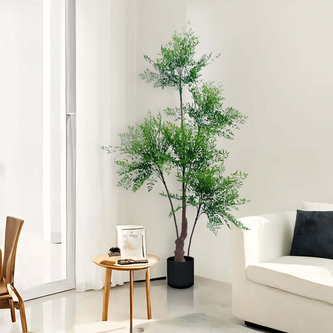 Affordable homewares - quality artificial tree in a stylish living room, value furniture with a modern touch.