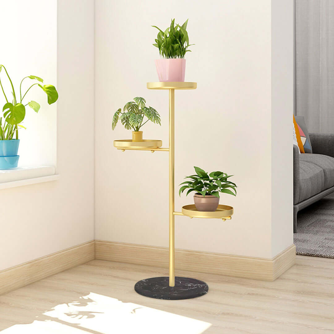 Modern affordable homewares plant stand with quality value furniture for displaying potted plants in a stylish, well-lit living room corner.