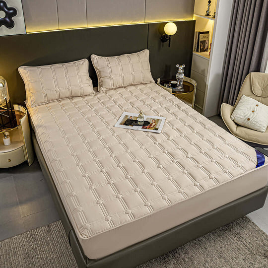 Affordable quality beige bed with comfortable pillows, value furniture for modern homewares in a stylish bedroom setting