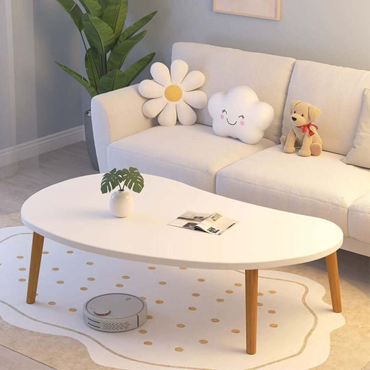 Affordable homewares showcasing a quality white oval coffee table with wooden legs, value furniture for modern living rooms.