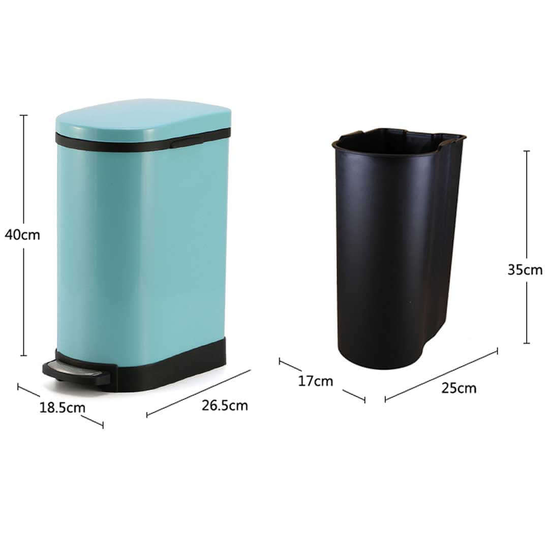 Affordable quality teal waste bin with black removable inner bucket, showcasing dimensions for value furniture homewares.