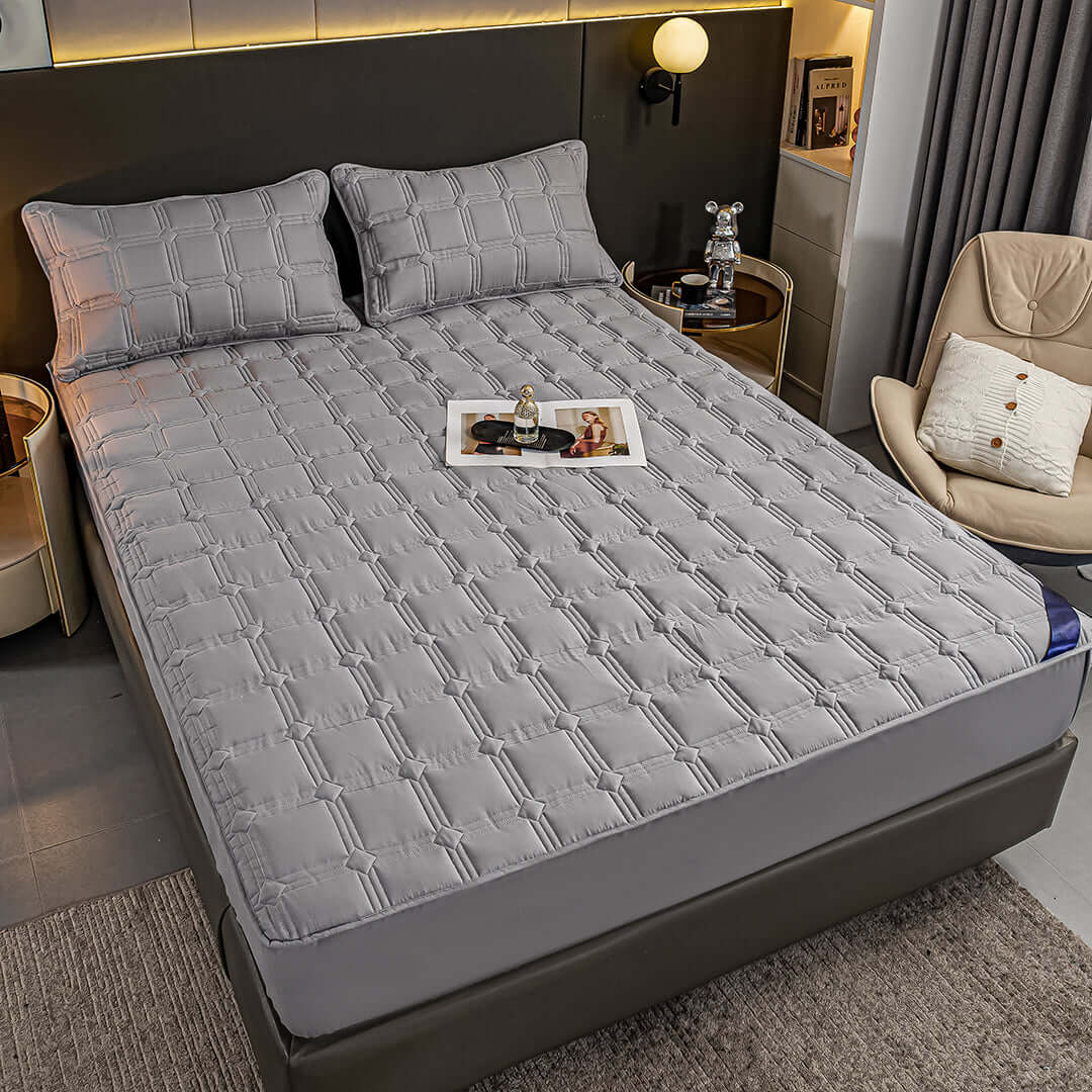 Quality affordable homewares and value furniture, featuring a stylish and comfortable grey bed setup with pillows and decorations.