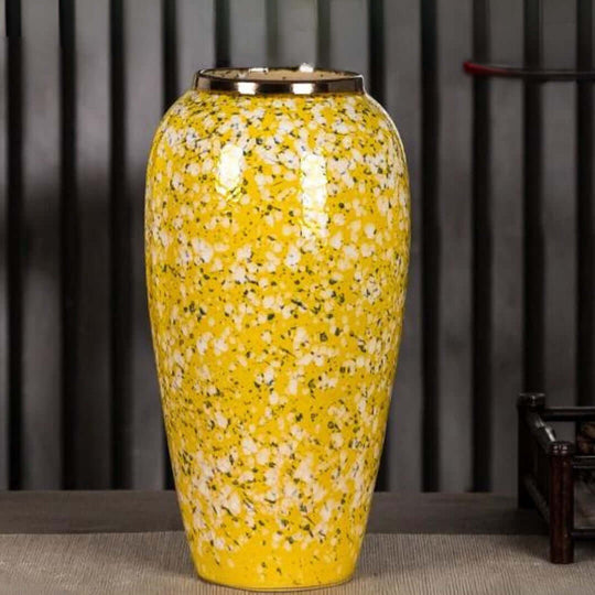 Affordable quality yellow ceramic vase for homewares and value furniture decor.