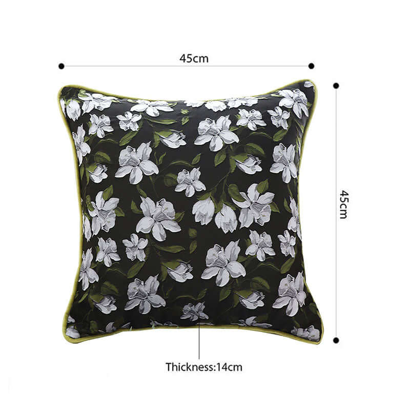 Decorative floral cushion 45cm x 45cm with green trim, affordable quality homewares, value furniture accessory.