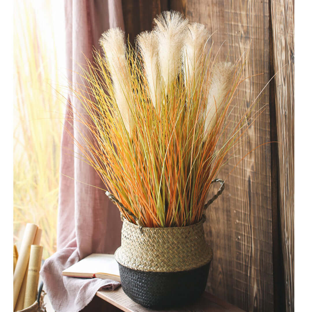 Affordable quality homewares - Stylish decorative grass in a woven basket for value furniture enhancements