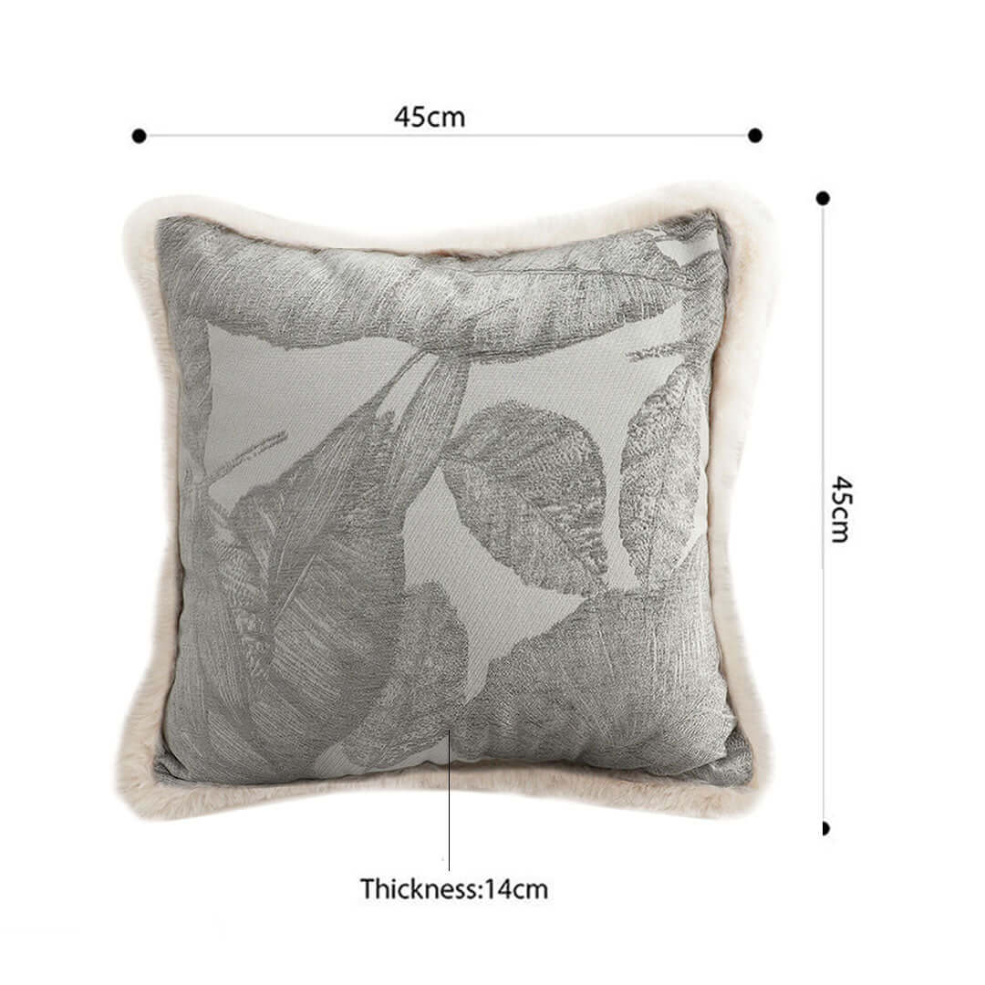 Grey decorative cushion with leaf pattern, 45cm x 45cm, affordable homewares, quality value furniture