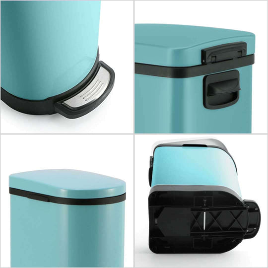 Aqua blue pedal bin showcasing details of the lid, handle, and bottom design. Perfect for affordable and quality homewares and value furniture.