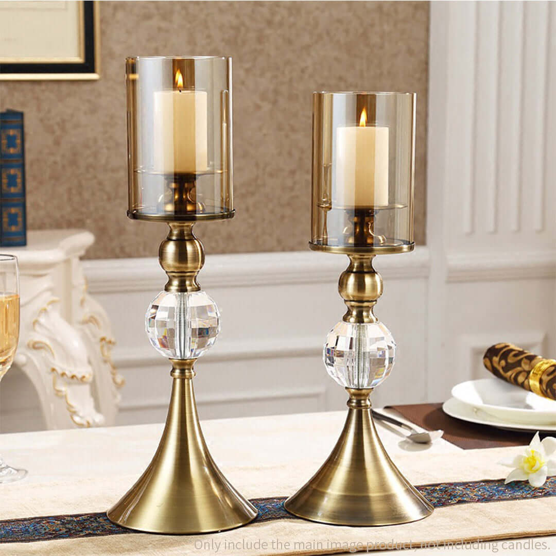 Elegant home decor featuring brass candle holders with lit candles, showcasing affordable and quality value furniture and homewares.