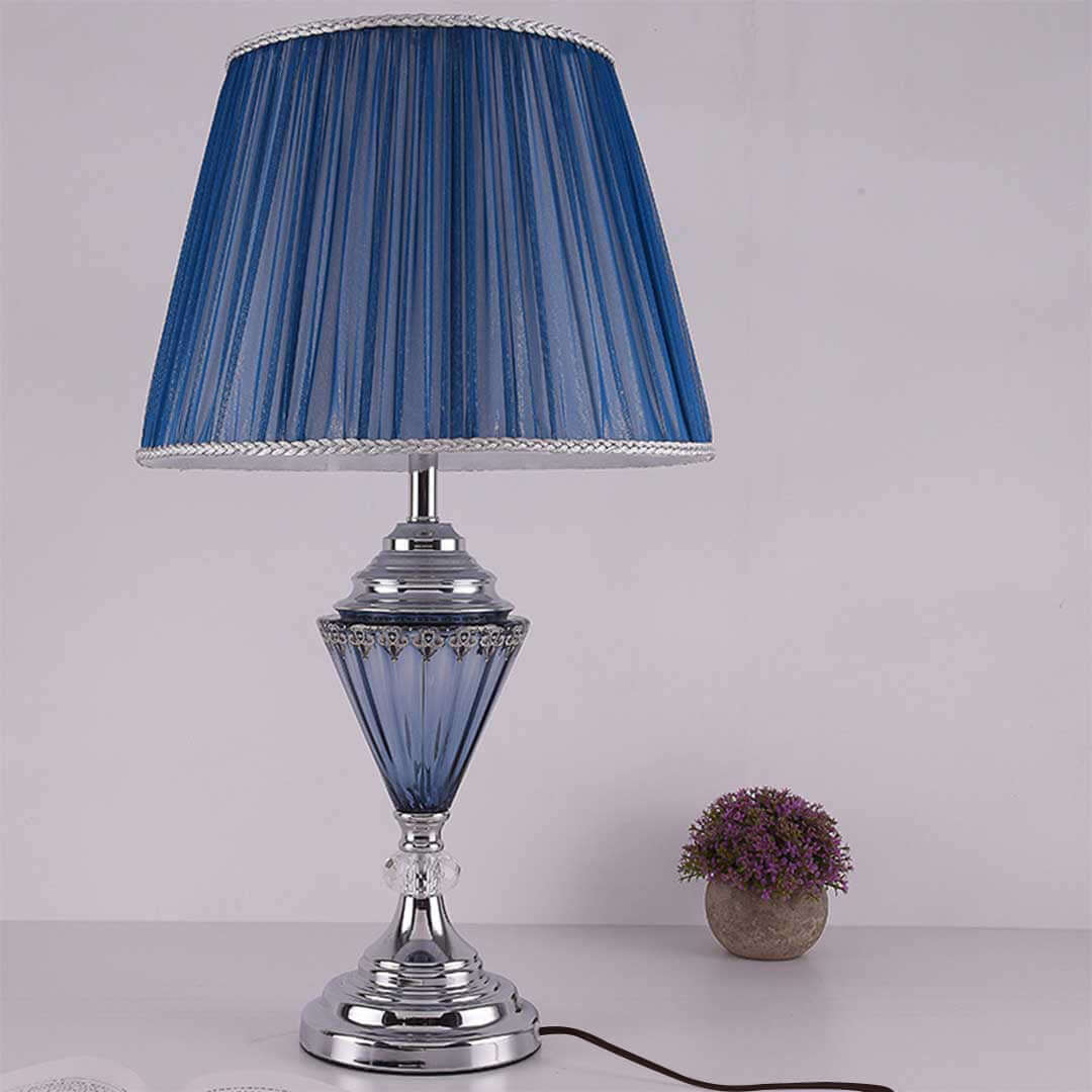 Affordable quality homewares - Elegant blue table lamp with silver base and modern design, value furniture for stylish interiors.