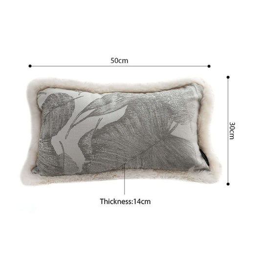 Affordable quality homewares - Plush grey throw pillow with botanical patterns, measuring 50cm x 30cm x 14cm, value furniture accessory