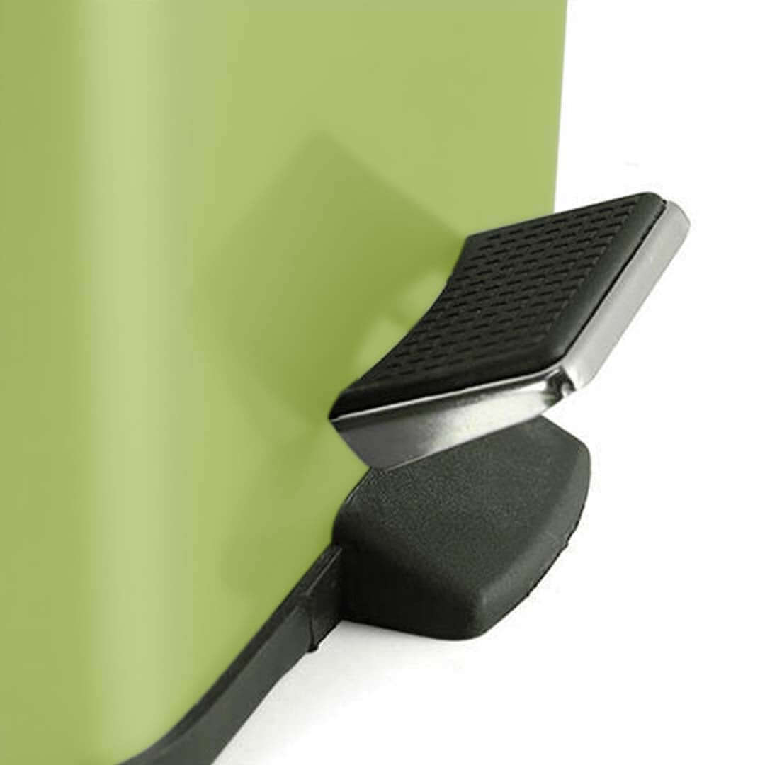 Green pedal-operated trash can showcasing durable and affordable homewares for quality and value-conscious buyers.