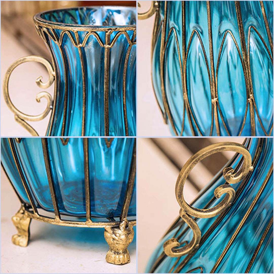 Blue and gold decorative vase from affordable homewares collection, showcasing quality craftsmanship and value furniture design details.