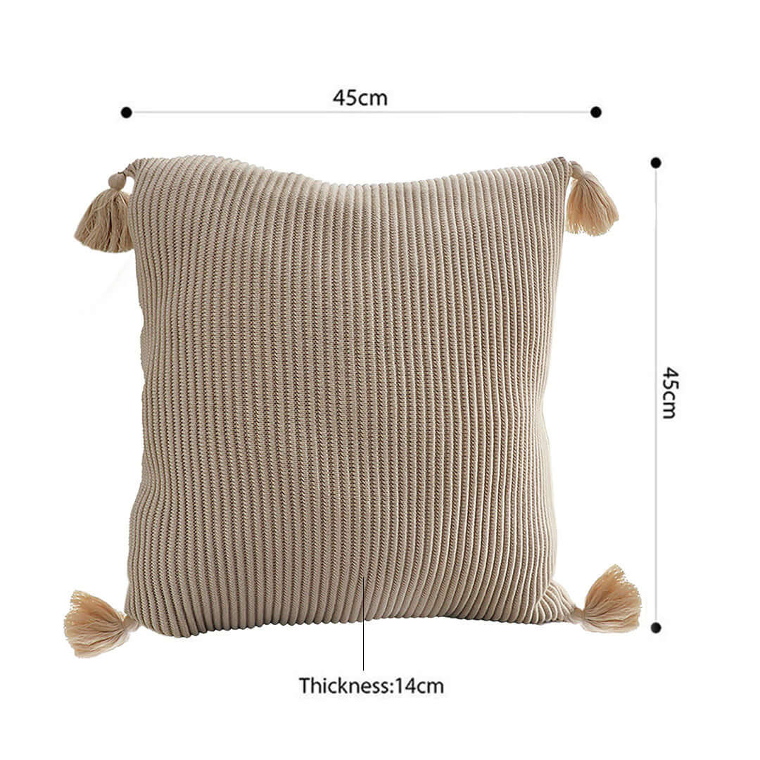 Affordable quality homewares velvet cushion in beige, value furniture piece, 45cm x 45cm, 14cm thickness, perfect for home decor