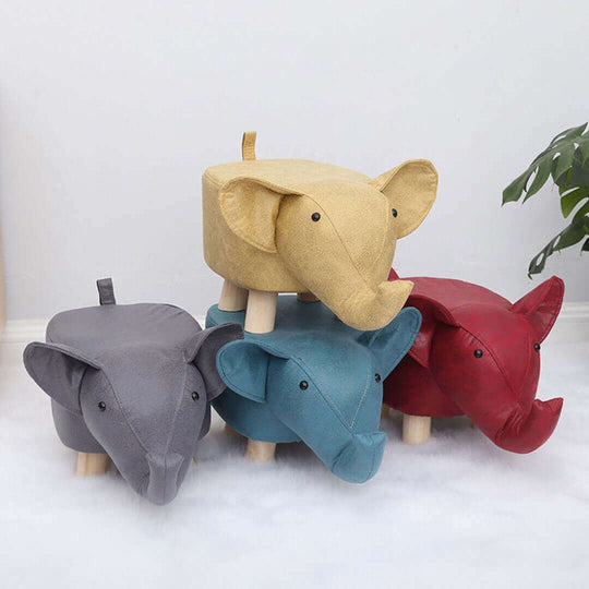 Affordable quality elephant-shaped ottoman stools in gray, blue, red, and yellow - value homewares and furniture.