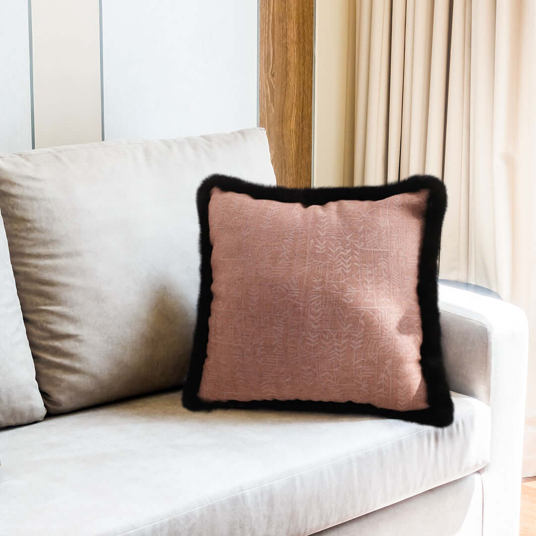 Affordable quality homewares - value furniture throw pillow on a beige sofa in a cozy living room background.