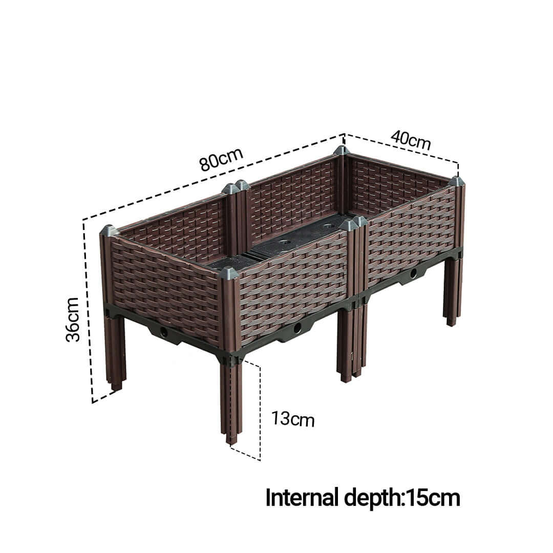 Affordable quality homeware wicker planter box with dimensions of 80cm x 40cm x 36cm, internal depth 15cm, value furniture for gardening.