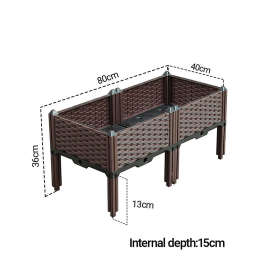 Affordable quality homeware wicker planter box with dimensions of 80cm x 40cm x 36cm, internal depth 15cm, value furniture for gardening.