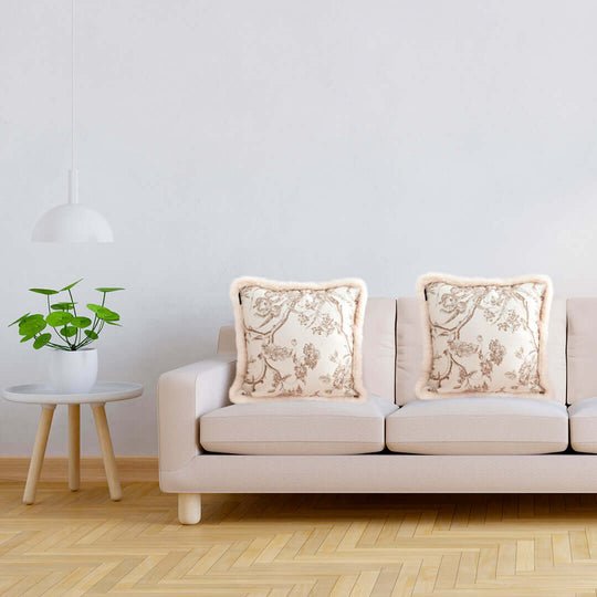 Affordable quality homewares with value furniture, beige sofa with decorative cushions and green plant in modern living room