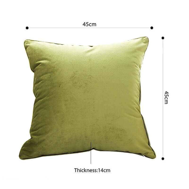 Affordable quality green cushion measuring 45cm x 45cm and 14cm thick, perfect addition for value homewares and furniture collection.