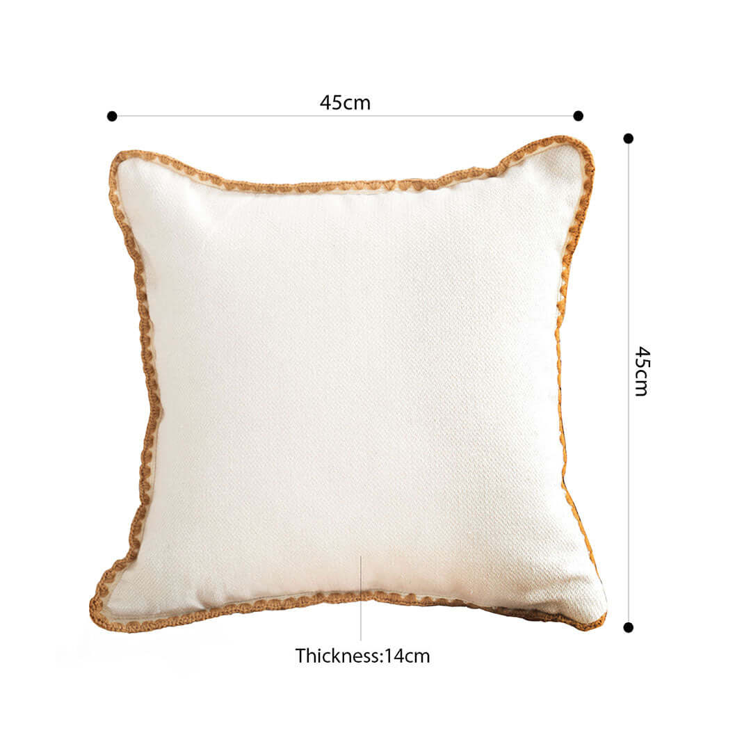 Affordable quality homewares - white square pillow with gold trim, 45cm x 45cm, 14cm thickness, value furniture.