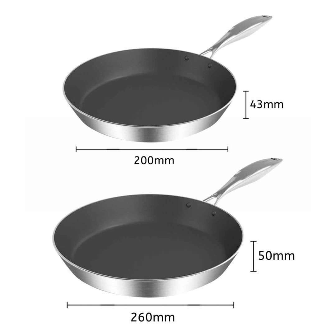 Affordable quality homewares - 200mm and 260mm non-stick frying pans - excellent value furniture addition