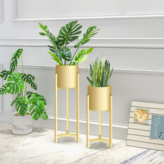 Gold planters with green plants in modern home, showcasing affordable and quality homewares and value furniture decor.