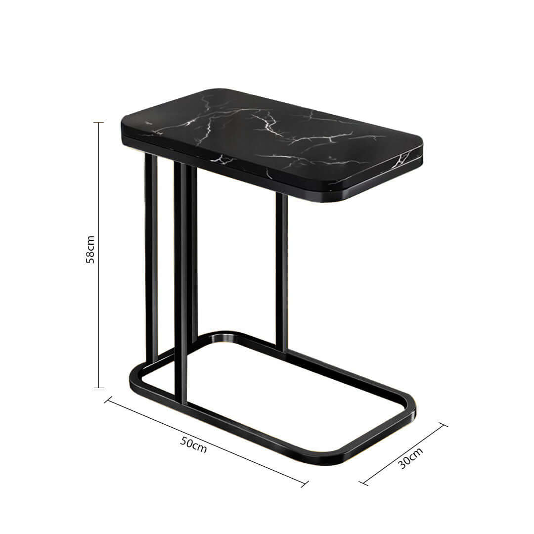 Affordable black marble-top table with metal frame - 50cm height, 30cm width. Quality and value homewares and furniture.