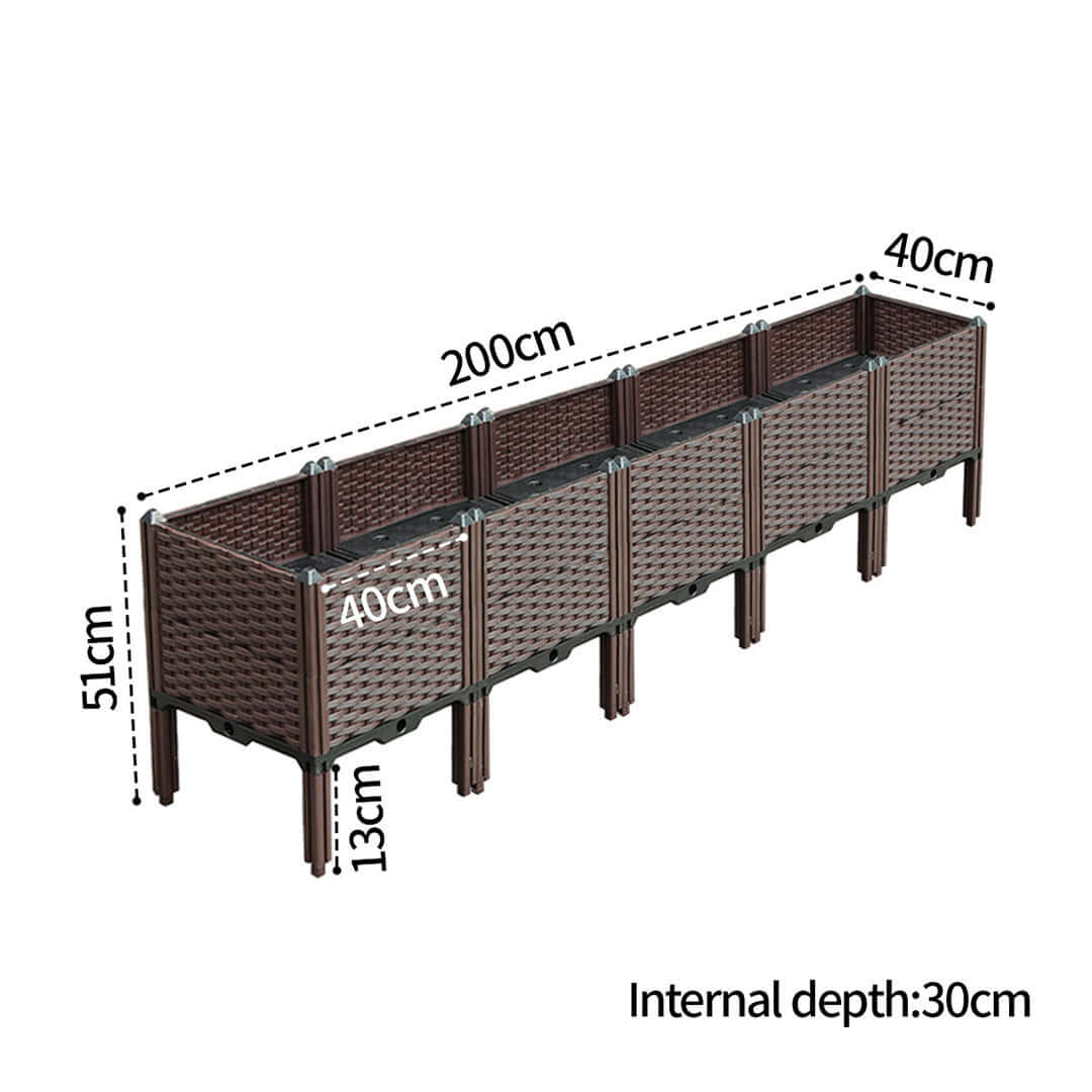 Affordable quality wicker-style planter box for home gardens, measuring 200cm x 40cm x 51cm, ideal value furniture for home garden spaces.