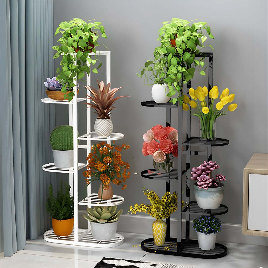 Modern value furniture plant stands with vibrant potted flowers and greenery, affordable quality homewares for stylish home decor.