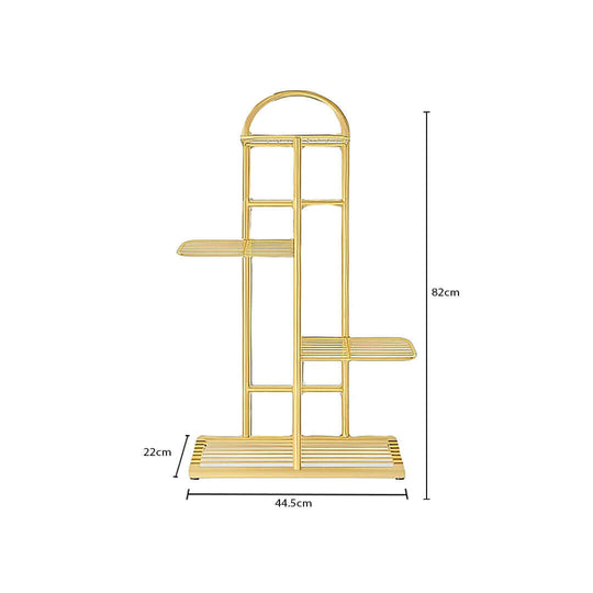 Gold metal three-tier shelf unit with dimensions, affordable quality homewares, value furniture.