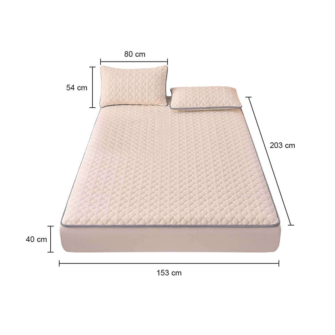 Affordable quality mattress with pillows and detailed dimensions, ideal for homewares and value furniture setups.