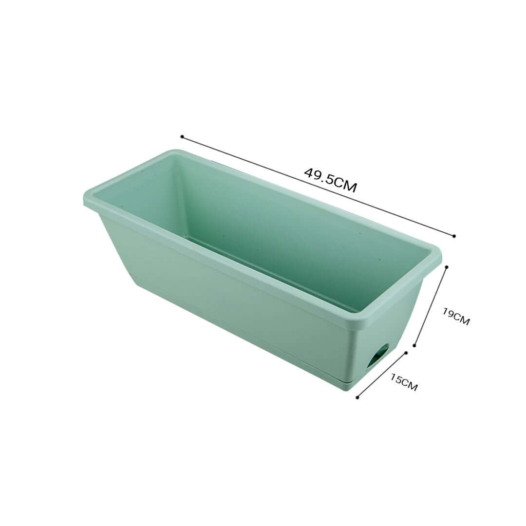 Affordable quality green rectangular planter box with dimensions 49.5cm x 19cm x 15cm, ideal for homewares and value furniture.