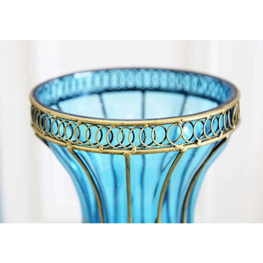 Blue glass decorative vase with gold accents - affordable homewares, quality value furniture