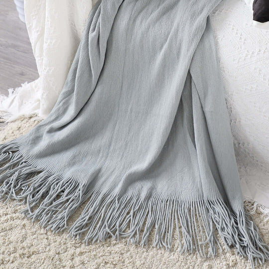 Affordable quality homewares - cozy grey fringe throw blanket for value furniture decor.