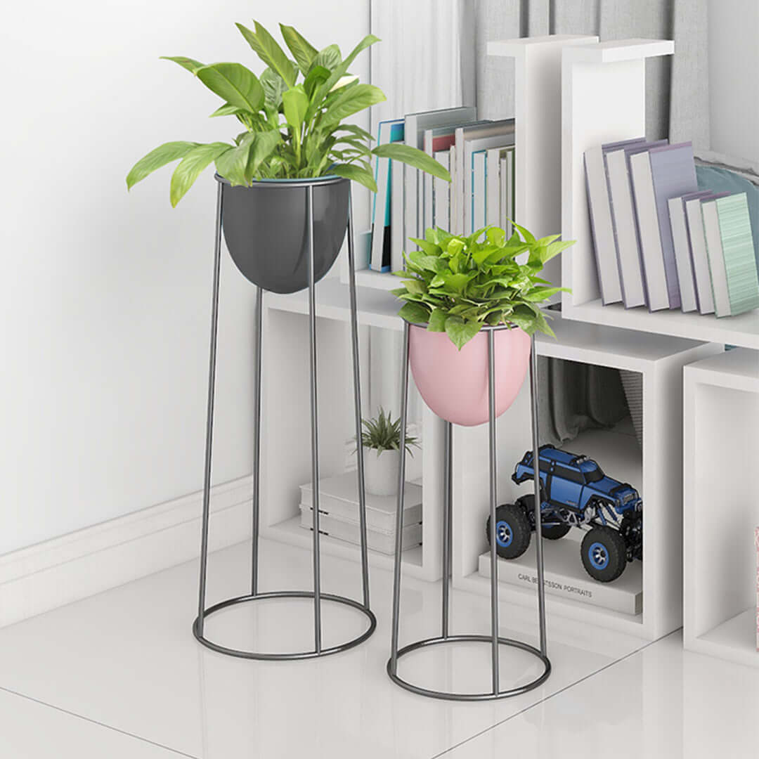 Modern affordable homewares with quality plant stands displaying green plants, adding value furniture to a stylish room decor.