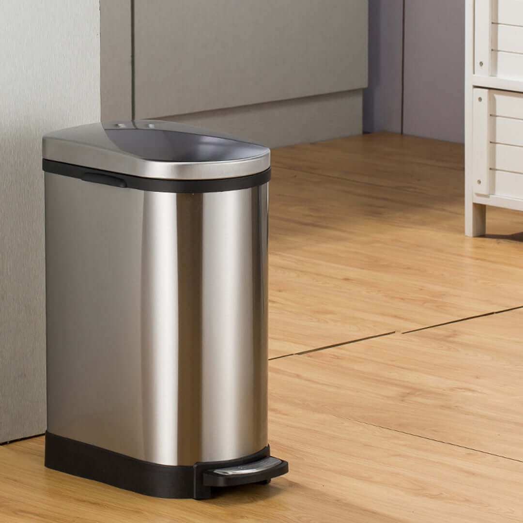 Stainless steel pedal bin in modern kitchen - affordable homewares, quality, value furniture.