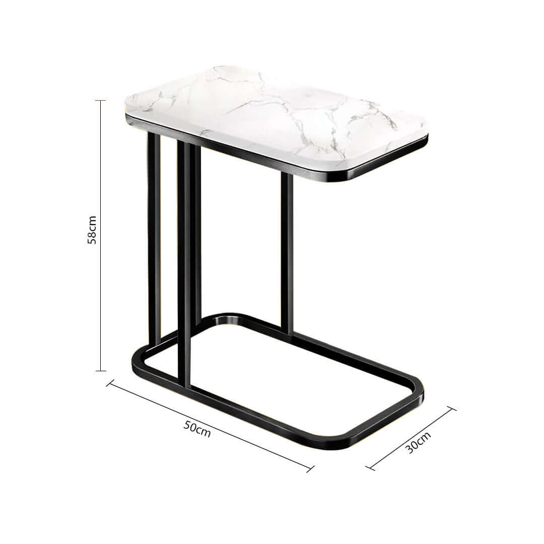 Affordable quality value furniture - sleek modern side table with marble top and black metal base, perfect for homewares.