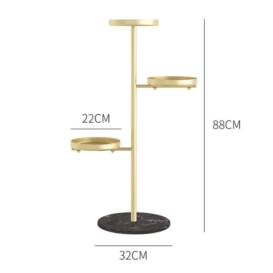 Affordable quality homewares gold plant stand with three tiers and marble base, value furniture piece measuring 88cm in height.