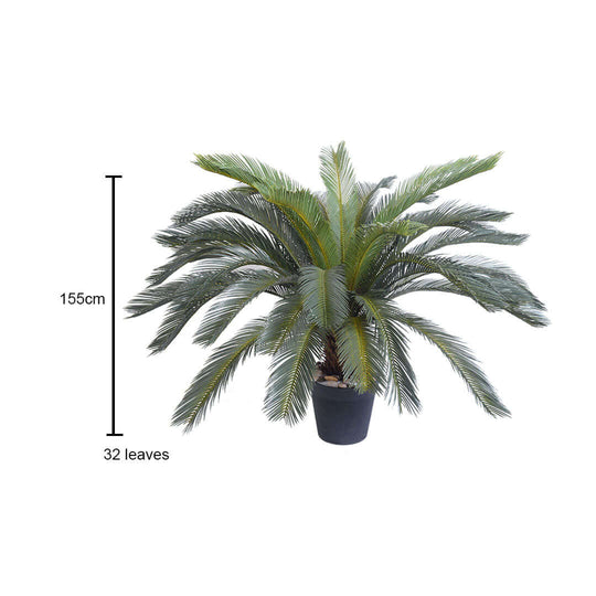 Artificial palm plant in black pot with 32 leaves, 155cm tall. Affordable home decor, quality and value addition to any space.