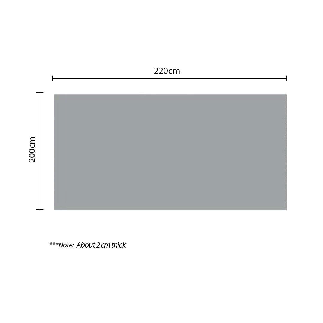 Dimensions of quality value furniture piece, 220cm x 200cm, about 2cm thick, showcasing affordable homewares.