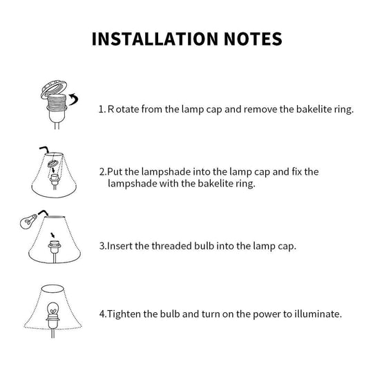 Step-by-step installation instructions for assembling a lamp with a lampshade and bulb for quality and affordable homewares.