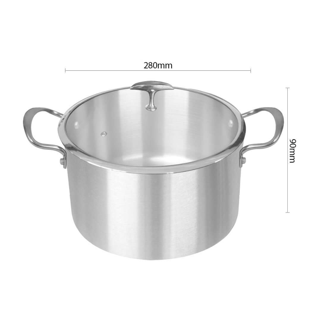 Affordable quality stainless steel pot with handles, 280mm diameter and 90mm height, value homeware for everyday cooking needs.